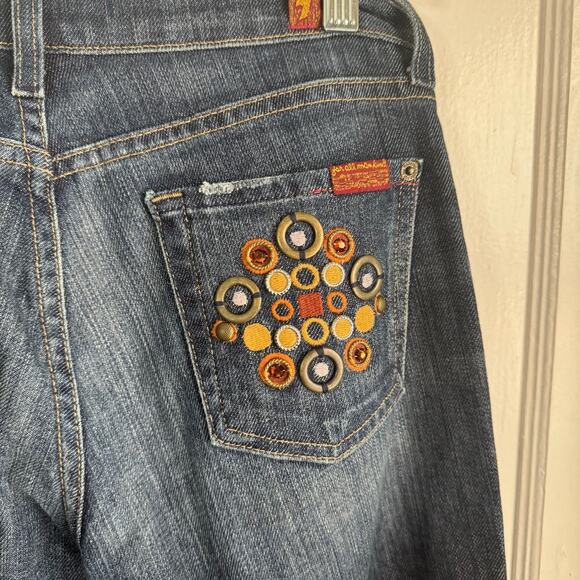 7 For All Mankind Medallion Pocket Bootcut Jeans Women’s Size 26 Embellished - Picture 7 of 12